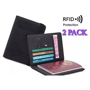 RFID Passport Wallet Credit Card Holder 2 Pack Black